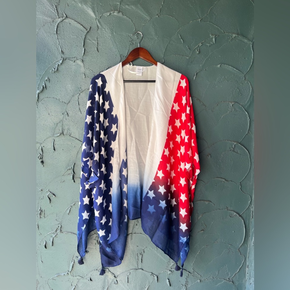 Women's American Flag Kimono Cover up Beachwear Cardigan Loose Shirt